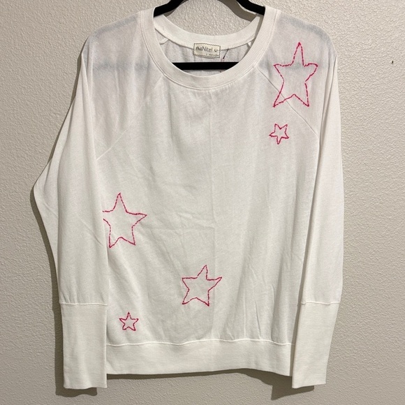 Hello Nite Tops - Hello Nite Pink Star Embroidery Long Sleeve Top Lightweight